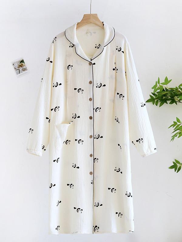 マタニティウェア 春夏 授乳服 ワンピース 長袖 コットン 産後 パジャマ 中長スカート ランタンスリー..