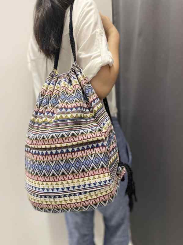 リュック レディース 軽量 エスニック 巾着 ジャガード織 カジュアル 旅行 散歩 お出かけ