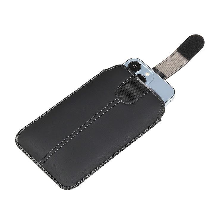 スマホケース 男性用 携帯電話ポーチ PUレザー 縦型 スマホバッグ 衝撃吸収 マジックテープ開閉式 ビジネス 通勤 ブラック