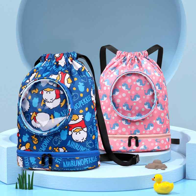 水泳バッグ キッズ 防水 巾着袋 リュック サック ビーチ バッグ ポータブル 水泳用品 収納袋 アウトド..