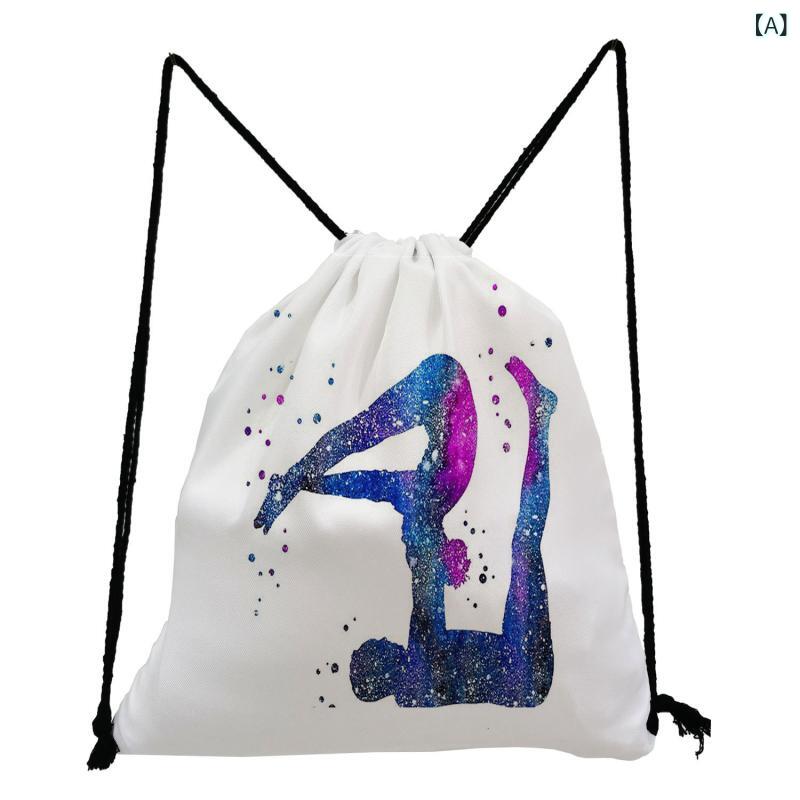 リュックサック 女の子 体操柄 プリント 巾着袋 デイリーユース 収納 スポーツ カジュアル 大容量 ポリエステル 通気 耐摩耗 2