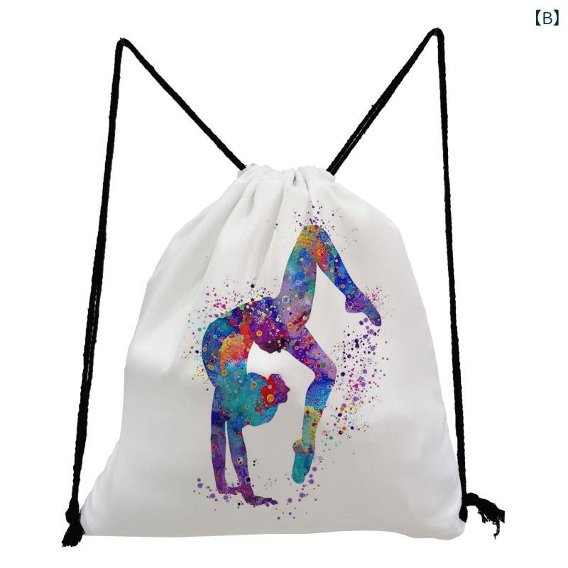 リュックサック 女の子 体操柄 プリント 巾着袋 デイリーユース 収納 スポーツ カジュアル 大容量 ポリエステル 通気 耐摩耗 3
