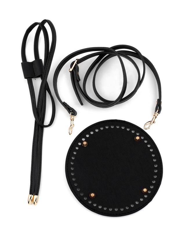 バッグ パーツ セット かばん 底 斜め掛け ストラップ ドローストリング 編み込み 籠 カゴ バスケット バケツ型 丸底 PUレザー 無地 ブラック ベージュ オフホワイト