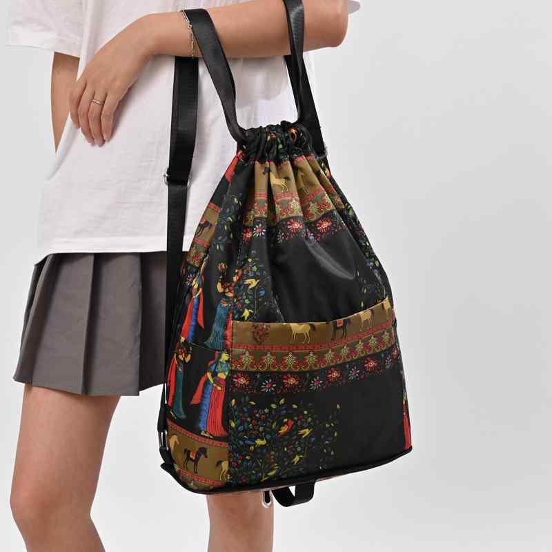 スポーツバッグ 大容量 バスケットボール 収納袋 巾着袋 バックパック 軽量 撥水 折りたたみ 花柄 20-3..