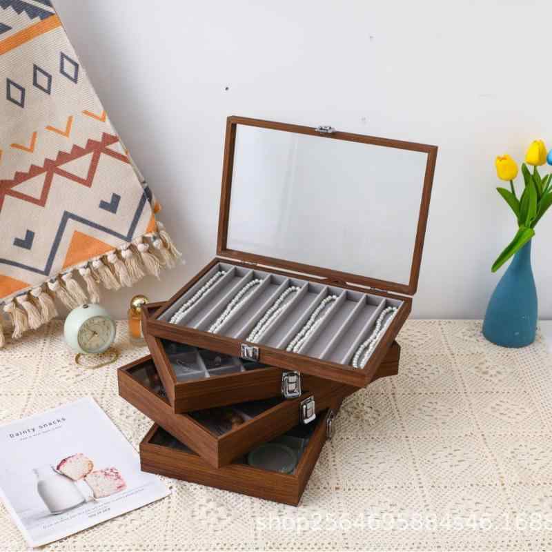 ジュエリーボックス 防塵蓋付き 木製 アクセサリーケース ネックレス ブレスレット 指輪 ピアス 収納 6..