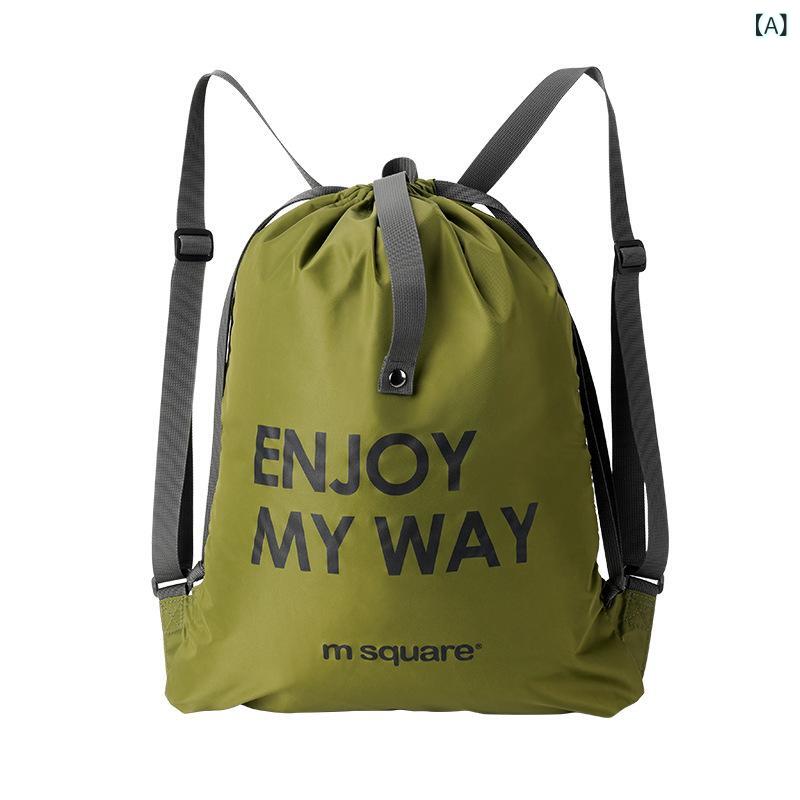 リュックサック 旅行用 大容量 巾着型 軽量 撥水 スポーツバッグ 男性用 女性用 ポリエステル 無地 グ..