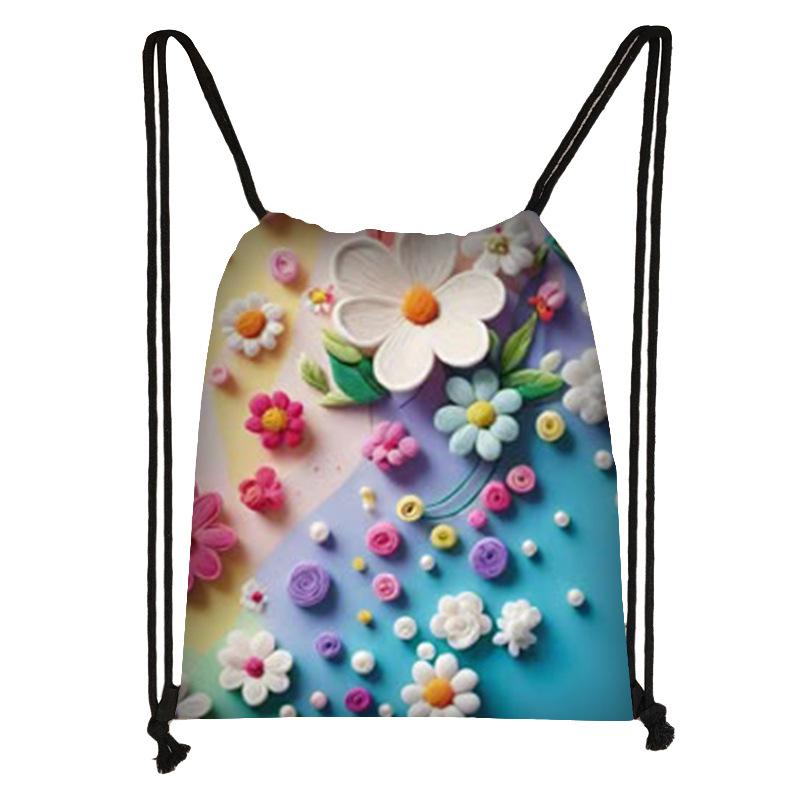 巾着袋 キッズ 子供 女の子 3D 立体 花柄 カートゥーン ドローストリング ポリエステル 旅行 携帯用 折..