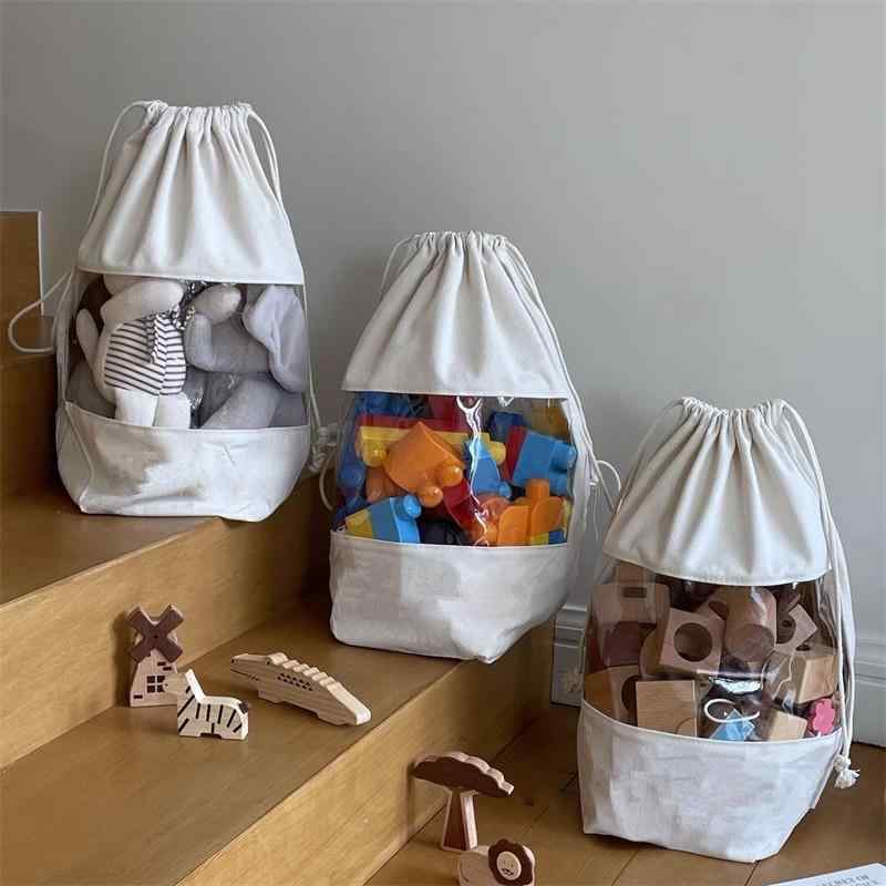 子供用 おもちゃ収納袋 透明 巾着袋 大容量 仕分け 整理 布製 旅行 洗濯用品 ランドリー収納 ポーチ インナーバッグ 巾着袋