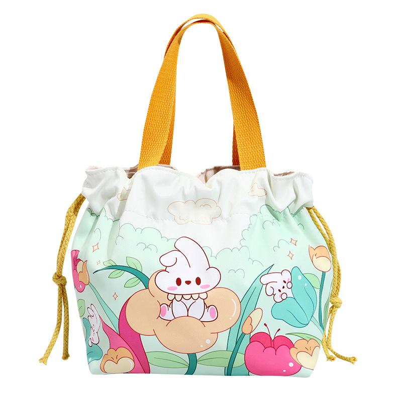 ランチバッグ 子供用 かわいい カートゥーン ウサギ ミミオ キャンバス トートバッグ 手提げ ポータブ..
