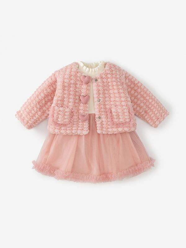 ワンピース キッズ 女の子 ニット 秋冬 長袖 チュール Aライン 裏起毛 かわいい 1歳 2歳 3歳 4歳 冬服 子供服