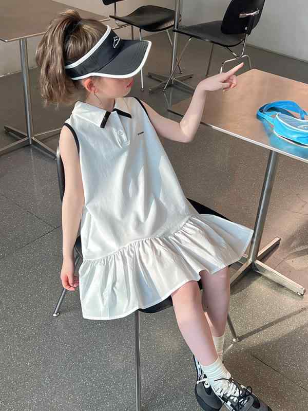 ワンピース キッズ 女の子 子供服 ノースリーブ Aライン スカート コットン かわいい アルファベット柄..