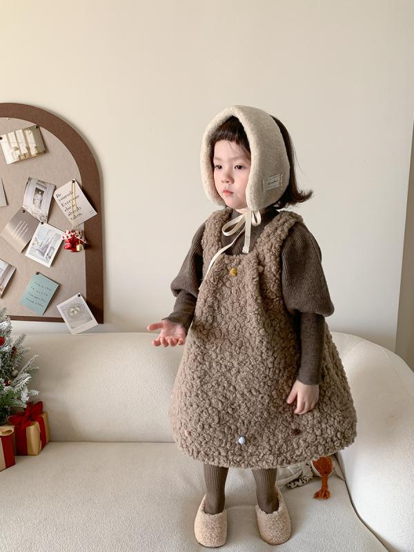 ワンピース キッズ 女の子 子供服 吊りスカート ジャンパースカート プリンセス 羊羔? ボア 暖かい か..