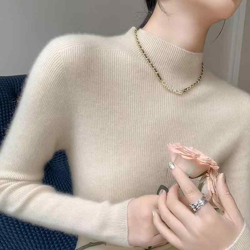 ニット レディース 厚手 ウール セーター 長袖 秋冬 きれいめ ハーフネック トップス リブ 無地 S M L ..