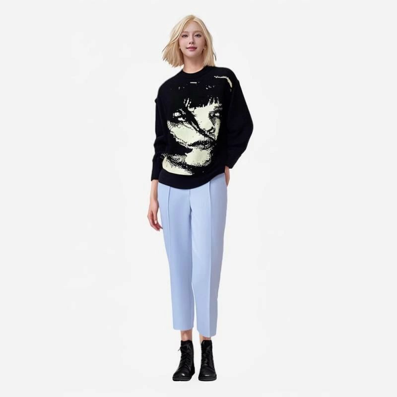 ニット レディース メンズ 長袖 プルオーバー 秋冬 ゆったり 暖か 配色 パンクスタイル セーター トッ..