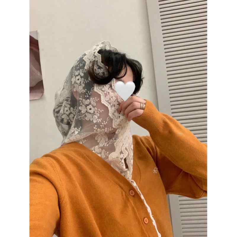 ニットカーディガン レディース 春秋 レース フード付き 刺? リボン かわいい トップス オフホワイト ..