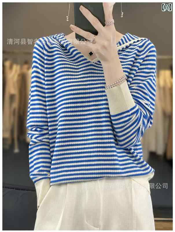 ニット レディース 羊毛 ストライプ柄 パーカー プルオーバー トップス 薄手 長袖 S M L XL 秋冬 通勤 ..