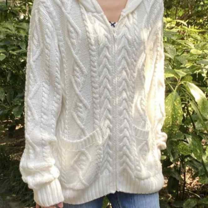 カーディガン レディース ニット フード付き ホワイト コットン ゆったり 厚手 秋冬 長袖 日韓スタイル..