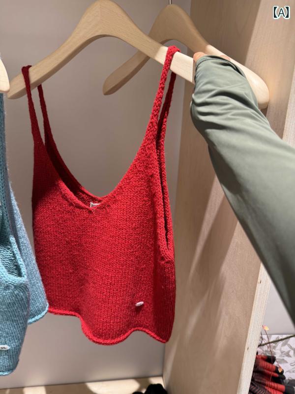 キャミソール 韓国 東大 門 2024年 秋の 新作 無地 万能 ニットキャミソール ベスト、 女性用 ベース ..