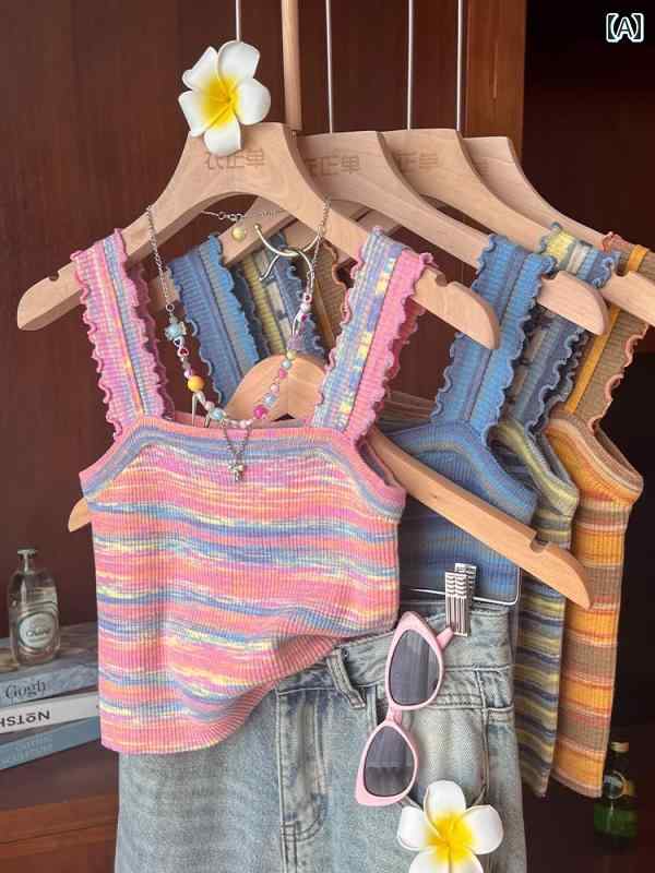 キャミソール 女性用 ドーパミン キャミソール、 夏の ホット ガール ベース ニット トップ、 チューブ..