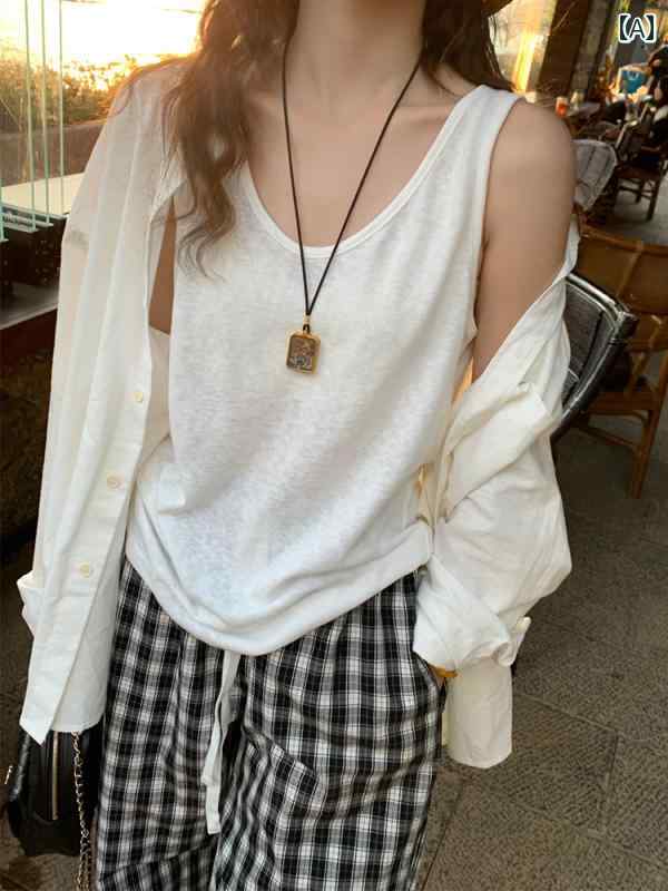 キャミソール 白い サスペンダー、 大きい サイズの 腹を 覆う インナーウェア、 夏の アウターと して..