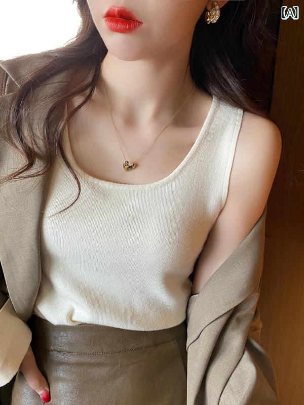 ニットキャミソール ベスト レディース アプリコット ホワイト ニットキャミソール ベスト、 女性用、 ..