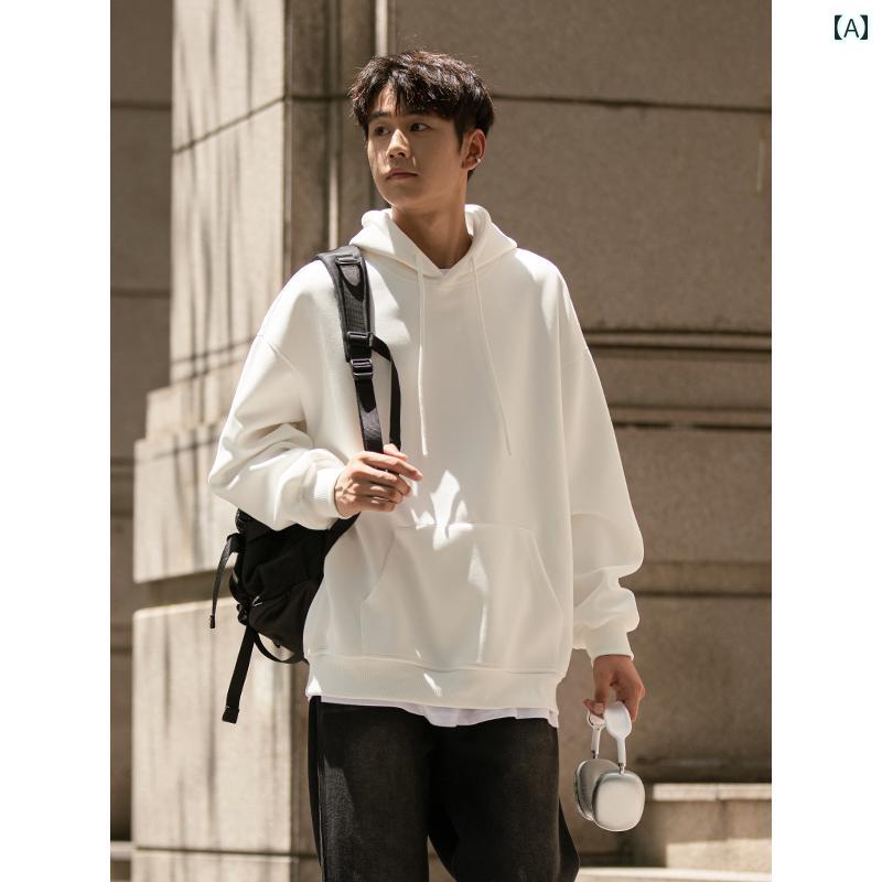 パーカー ハイ ストリート 春と 秋の アメリカン スタイル 400 グラム ヘビー ソリッドカラー フード ..