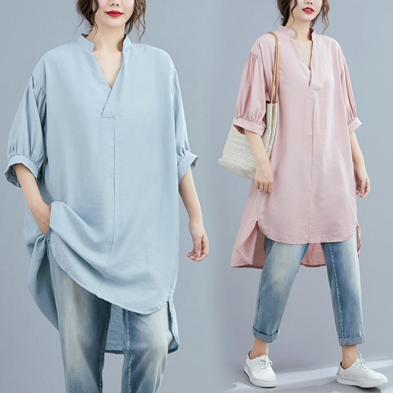 秋冬 コーデ レディース ファッション オシャレ 服 カワイイ シンプル 大人カワイイ 大きいサイズ ソリッドカラー シャツ プリーツ ラン ス リーブ Vネック サイドスリット ミドル丈 トップス