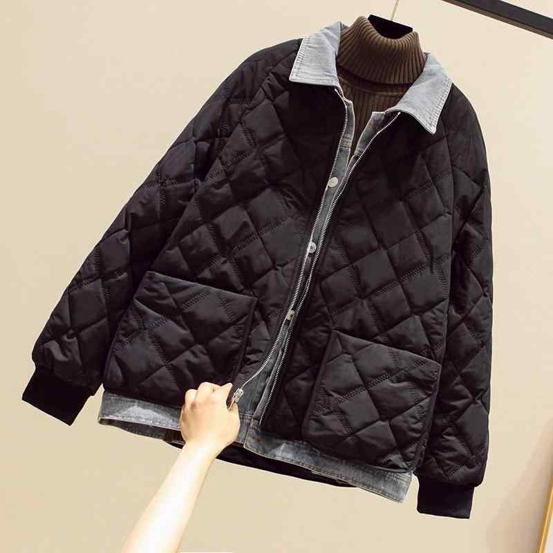 レディース 冬 メンズ ユニセックス おしゃれ アウター 厚手 ジャケット シンプル おでかけ 菱形 デニム フェイクツーピース コットン ペアルック お揃い
