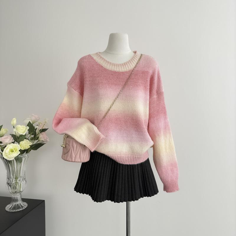 セーター プルオーバー ニット ウール レインボーグラデーション 厚手 秋冬 カジュアル おしゃれ モダ..