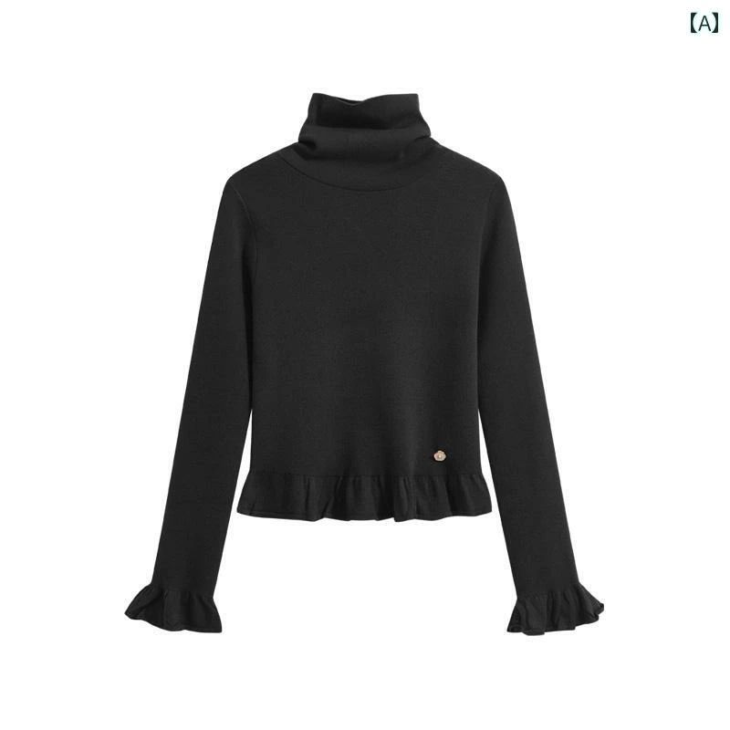 セーター レディース ニット レイヤー 秋冬 タートルネック レッド 女性用 おしゃれ きれいめ シンブル