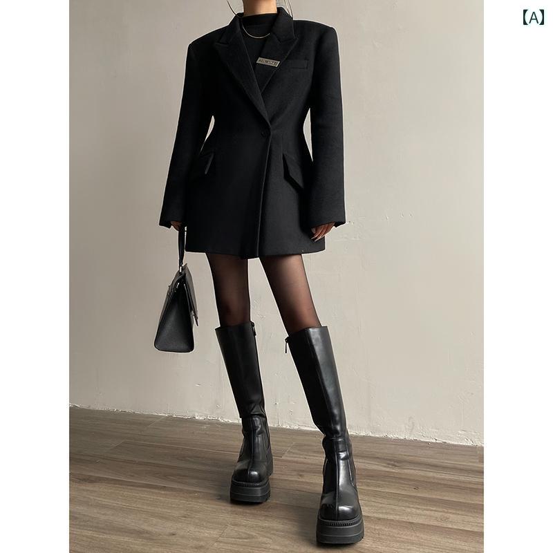 女性 ジャケット ウール ブレザー レディース 秋冬 高級感 ファッション スリムフィット シンプル ベーシック 上着 ブラック