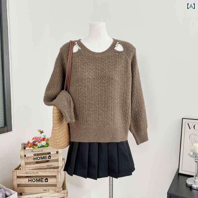 レディース ファッション トップス 秋冬 ビーズ セーター 暖かい 柔らかく 厚手 かわいい おしゃれ エ..