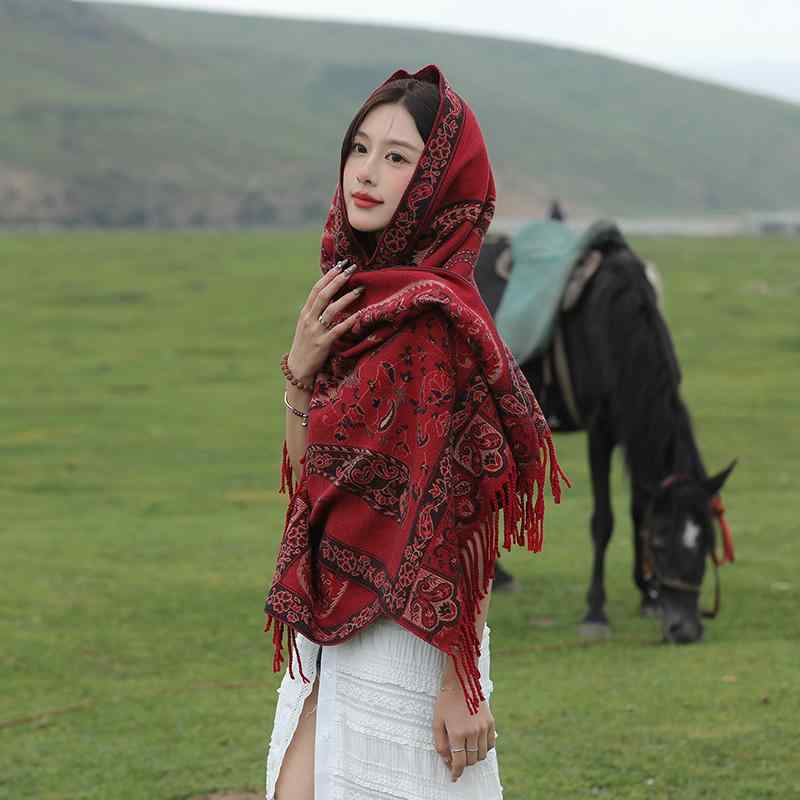 レディース 秋 冬 ショール おしゃれ 草原 旅行 写真撮影 エスニック ショール 厚手 カシューナッツ ス..