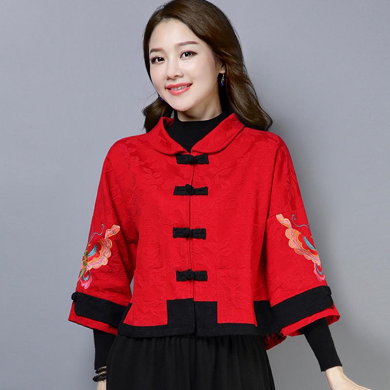 コート レディース 秋 冬 ファッション 中華 女性 レトロ ボタン 綿 リネン 中華 エスニック 刺繍 唐 スーツ前 立て トップス 女性