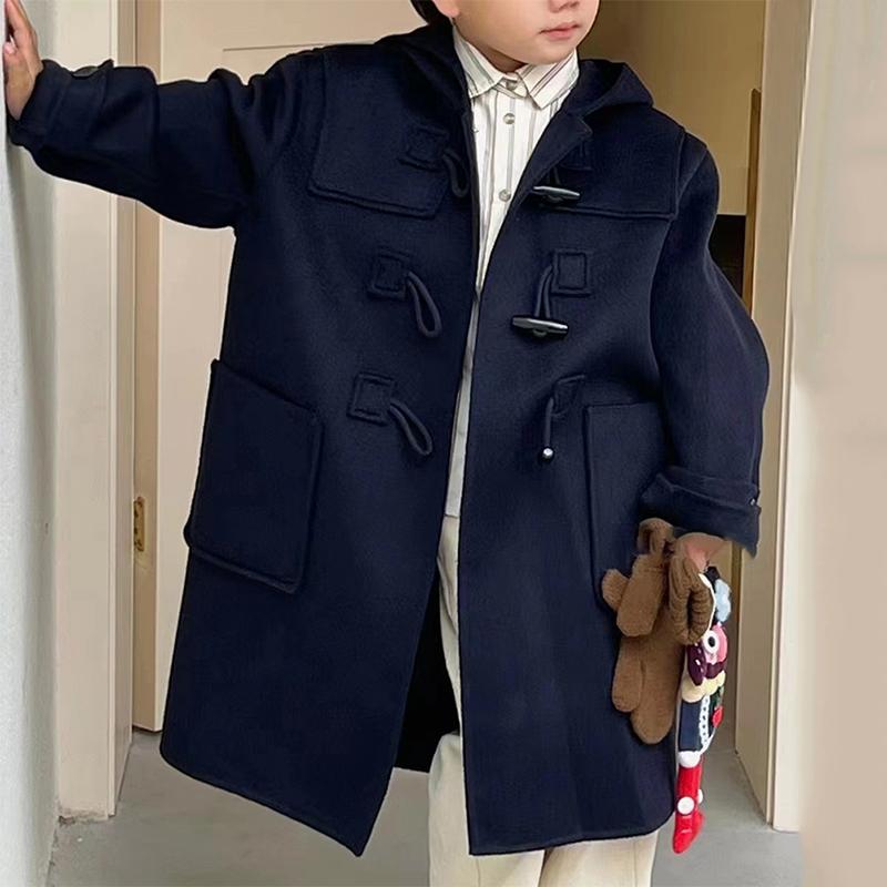 子供服 男女兼用 両面 ウール コート 冬 子供 フード付き ダッフルコート アウター