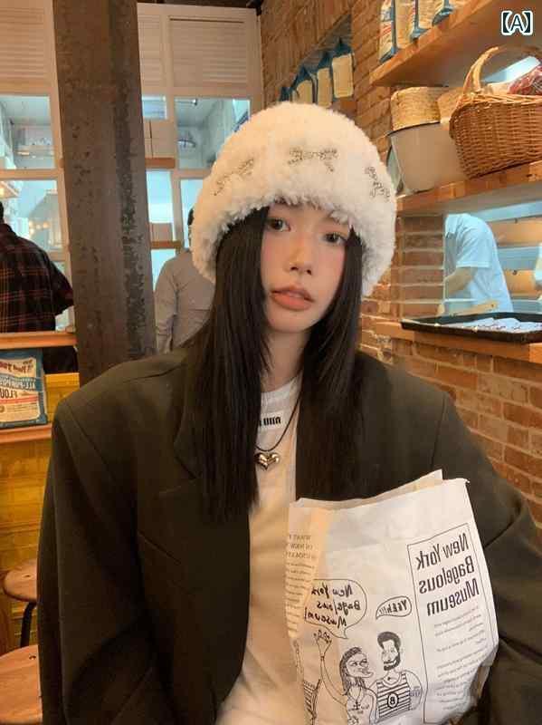 ファー 帽子 ニット帽 レディース 冬 韓国 厚手 暖かい ベルベット かわいい リボン キャップ ホワイト..