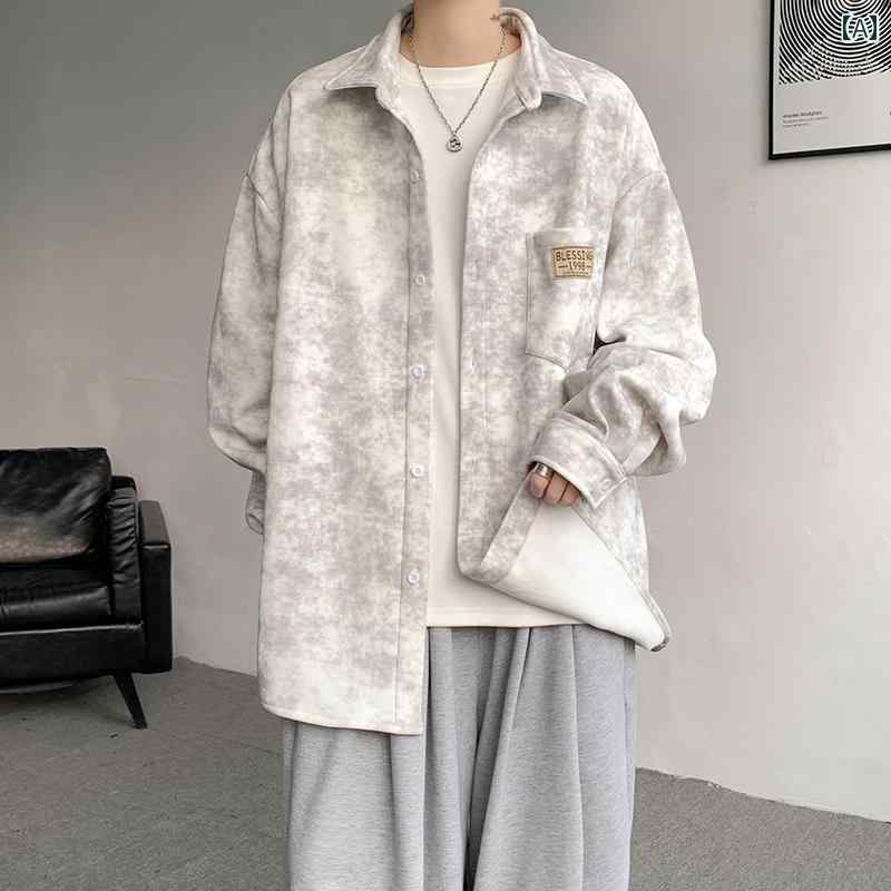 シャツ メンズ スエード 冬 厚手 コート カジュアル トップス アウター ジャケット 紳士服 ホワイト ブラック グレー