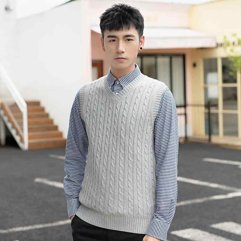 ニットベスト メンズ Vネック プルオーバー ノースリーブ 無地 カジュアル 秋冬 男性 コットン 綿 ベスト ニットウェア セーター おしゃれ