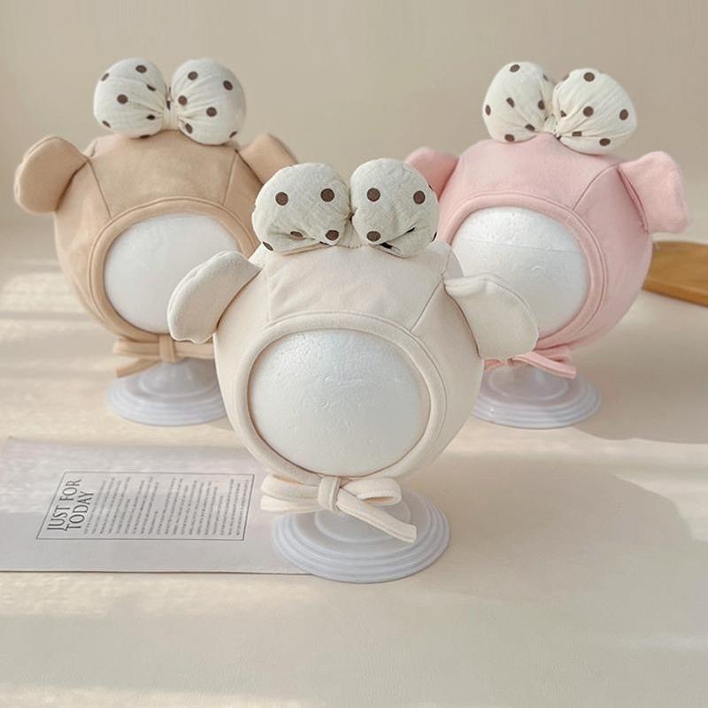 ベビー帽子 女の子 新生児 低月齢 プリンセス ボンネット かわいい リボン 蝶結び 耳付き 綿 コットン ..