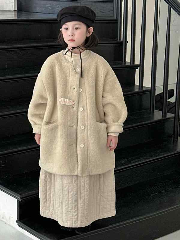 コート キッズ 女の子 韓国風 カジュアル 無地 フェイクファー ボアコート 厚手 あったか 裏ボア アウター ジャケット 防寒着 冬服 通園 通学 お出かけ用 ベージュ ゆったり