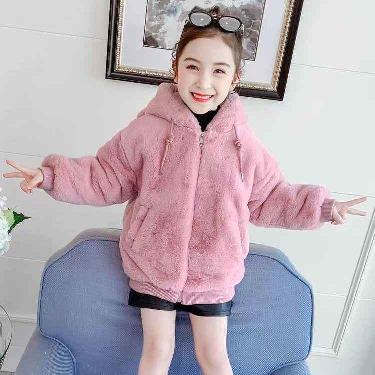 コート 女の子 キッズ ジュニア 耳付き フェイクファー ボアジャケット もこもこ 中綿 裏起毛 厚手 あったか 保温 防寒 ミドル丈 ジップアップ ポリエステ...