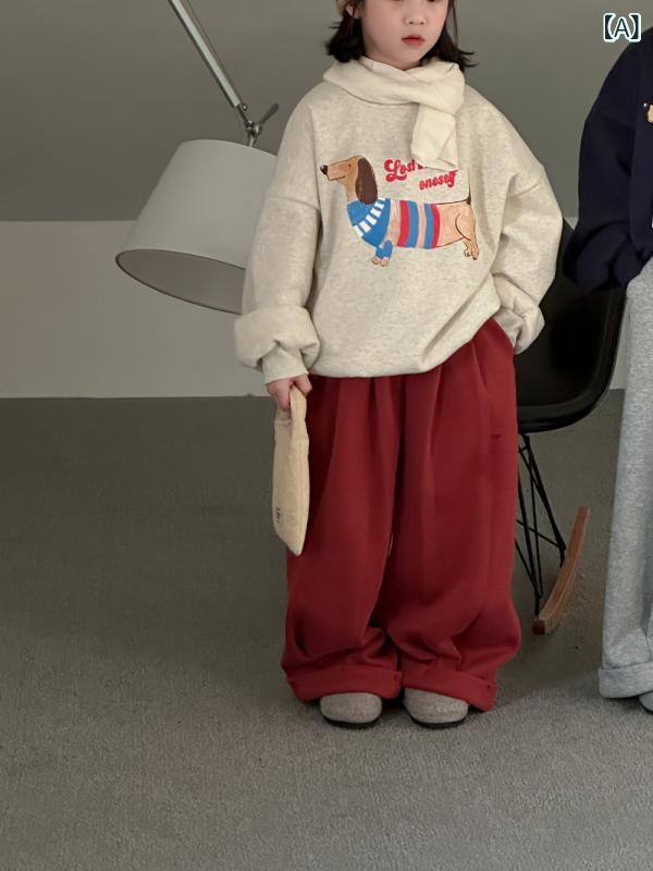 スウェット トレーナー キッズ 子供服 男女兼用 裏起毛 クルーネック ゆったり オーバーサイズ 子犬 ロ..