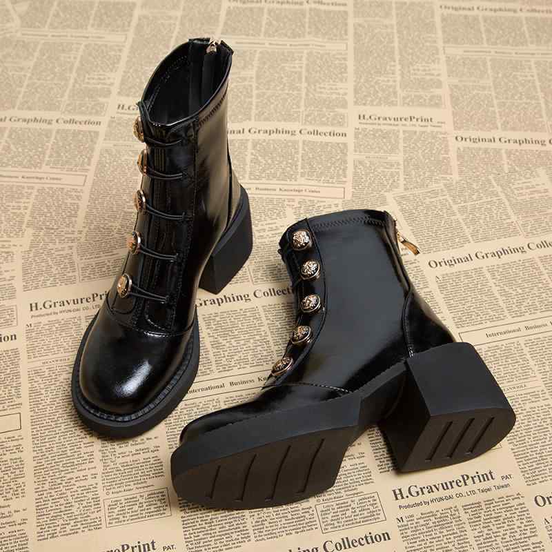 ショート ブーツ レディース 革 秋冬 ハイヒール パテントレザー ラウンドトゥ ブラック ブラウン