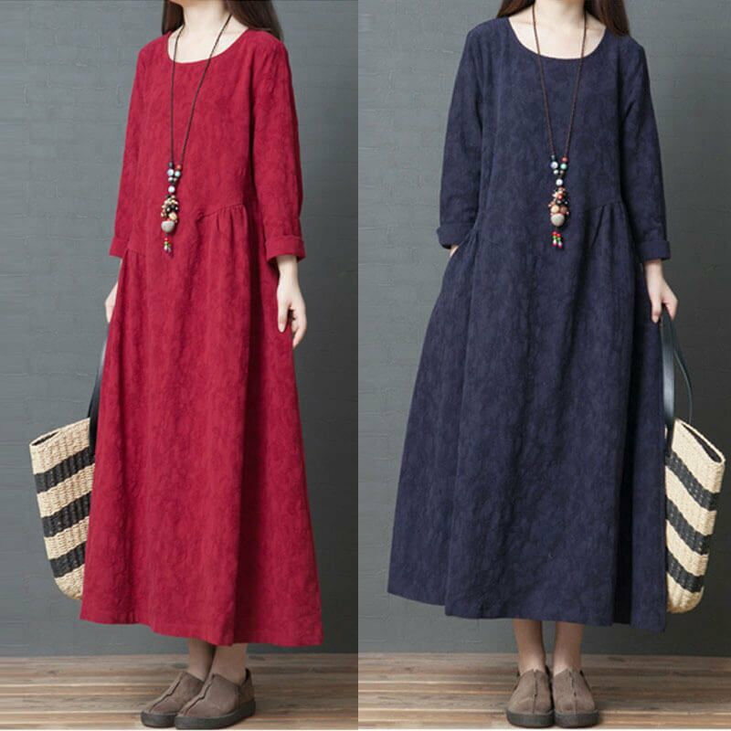 ワンピース レディース ロングワンピース リネンワンピース ロング マキシ丈 コットン リネン 綿麻 麻 きれいめ Aライン 長袖 大きいサイズ 森ガール 体型カバー ゆったり 春 春夏 夏 秋 秋冬 シンプル カジュアル リゾート ナチュラル