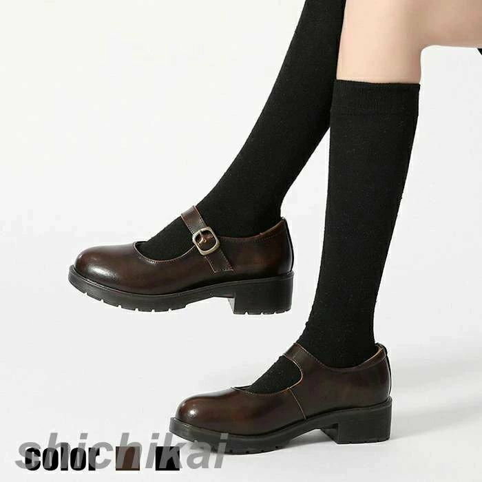 レディース メリージェーン 革靴 スクールシューズ ラウンドトゥ 厚底.cmヒール 女の子 制服 ストラップ 定番 mary jane shoes レザーシューズ
