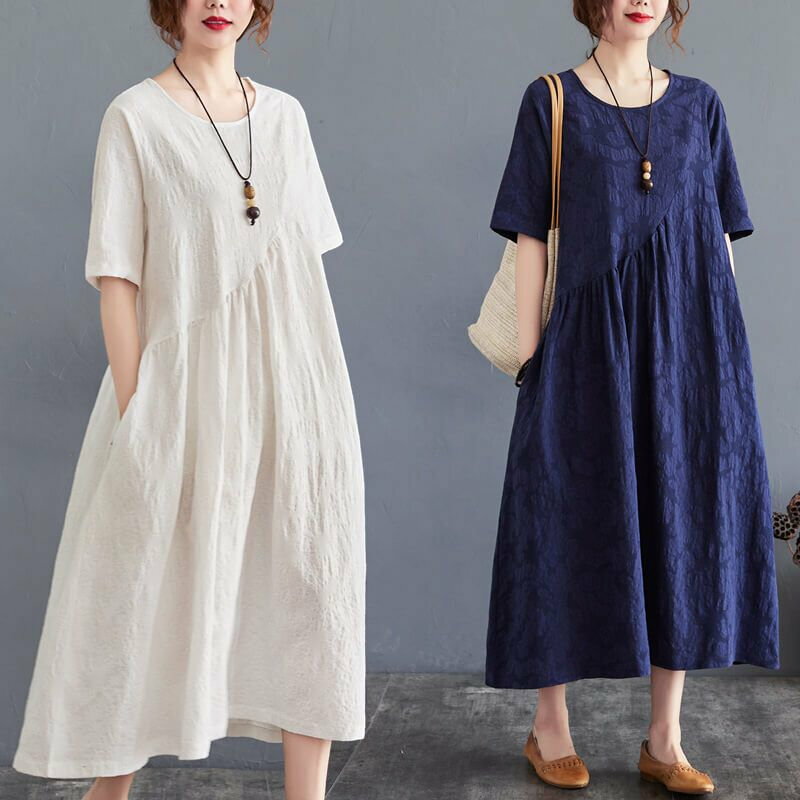 ワンピース ロングワンピース リネンワンピース ロング リゾート マキシ丈 コットン リネン 綿麻 麻 大人 上品 きれいめ Aライン フレア 半袖 大きいサイズ 森ガール ゆったり 体型カバー 春 夏 秋 シンプル カジュアル ナチュラル 無地