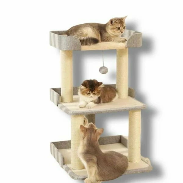 キャットタワー 省スペース 据え置き型 猫用爪とぎポール 猫タワー ネコポール 麻縄 運動不足 つめとぎ..