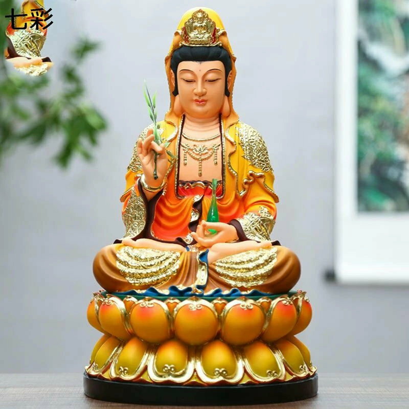 観音菩薩 観音様の仏像 南海観音像 金童玉女 置物 樹脂製 インテリア 風水グッズ 彫刻装飾 仏壇仏像 観..