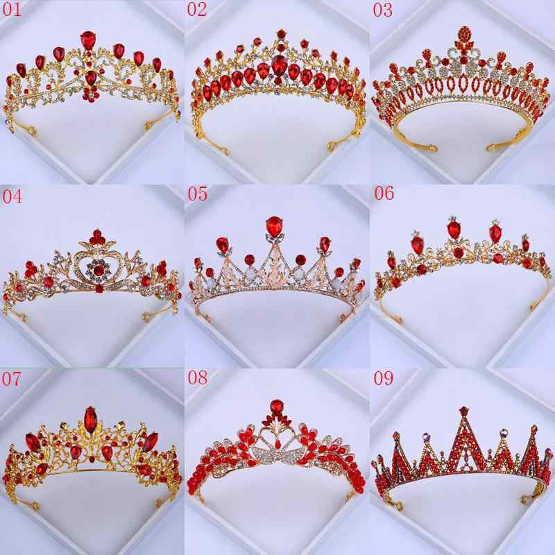 ティアラ クラウン レッド ブライダル 着 韓国 ウェディング 大人式 ヘア アクセサリー 結婚式 王冠 華..