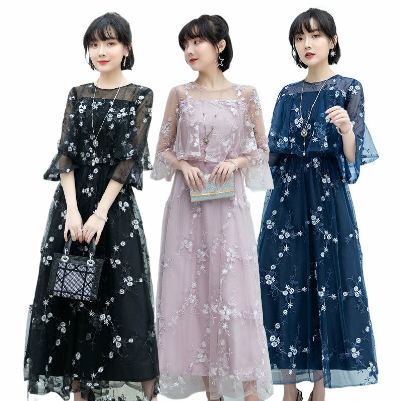 花柄 刺繍 ドレス パーティー レディース デザイン 総レース ロング ワンピース 可愛い 大人代代代 結婚式 二次会 お呼ばれ セミ フォーマル対応 披露宴 謝恩会 同窓会 卒業式 パーティドレス